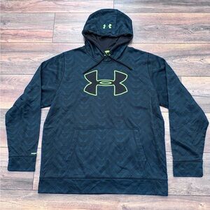 Under Armour Men’s Black Hoodie with Neon Green & Blue Accents in Size XL